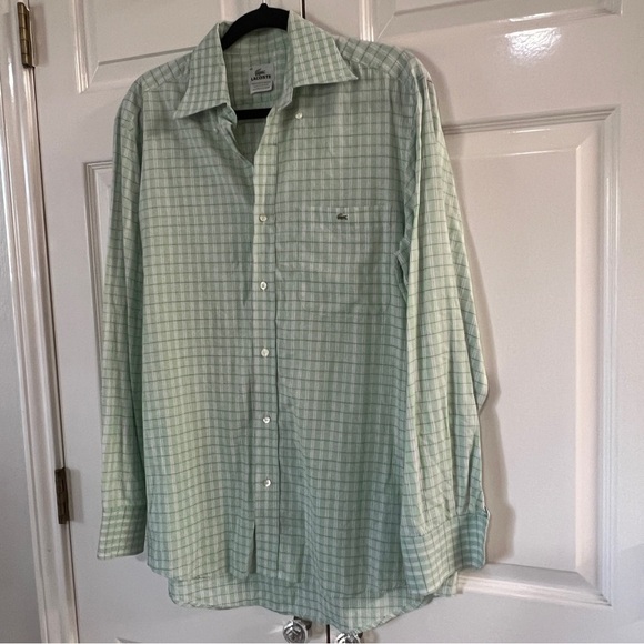 Lacoste Long Sleeves Button Down Shirt light Green plaid Size 40/M - Picture 6 of 9